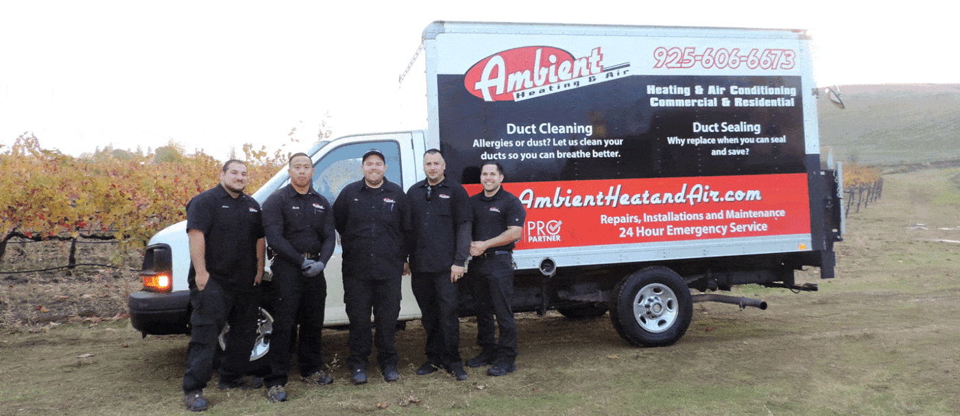 Ambient Heating & Air Tech Team with truck